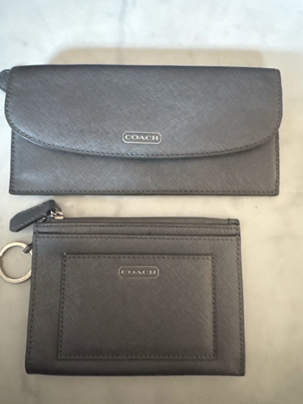 Coach Gray Saffiano Leather Wallet & Zip Card Holder Set